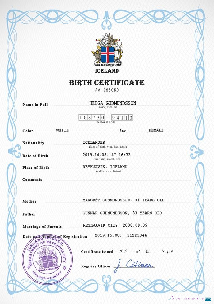 Download Iceland vital record birth certificate PSD template Photoshop template